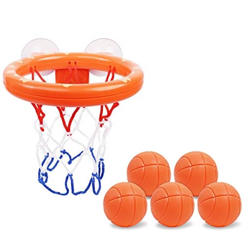 Vicloon Baby Bath Toys, Bath Basketball Hoop for Baby, Bath Toys Fun Basketball Hoop & Balls Set 5 Balls Included, Bathes Toy Bathtub Basketballs Hoop with Strong Suction Cup, Fun Toddler Bathes Toy
