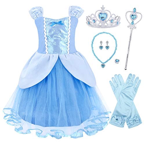 Berich Princess Costume Kids Dress up with Wand Princess Costumes for Girls Halloween Outfit Christmas Gifts World Book Day Week Clothing Baby Dress 18-24 Months(Blue,100)