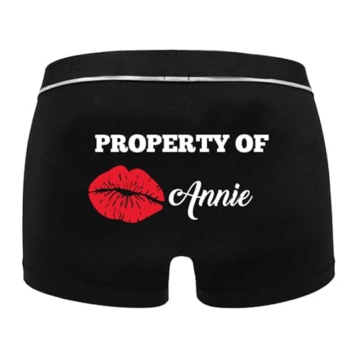 Print Maniacs Personalised Property Of Men’s Boxers – Custom Romantic Gift for Valentine’s, Birthday, Christmas – Funny Snug-Fit Underwear for Him (M) Black