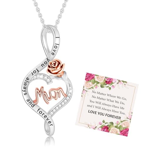 Miss Chipmunk Gifts for Mum/Nana/Daughter/Auntie, S925 Sterling Silver Chain Rose Flower Necklace Jewellery Gifts for Mum with Gift Box(Mum)