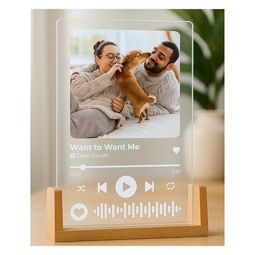 Crafted Memories Personalised A5 Song Music Plaque with Photo Personalised Gifts Valentines Gifts for Men Women Him Boyfriend Girlfriend LED Acrylic Song Gifts for Birthday Christmas - Powered by USB