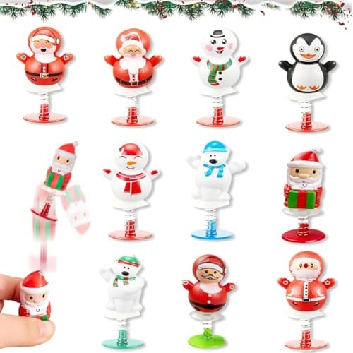 HUSHRICH 10Pcs Christmas Jump up Toys Novelty Pop Up Toys for Kids, Christmas Theme Party Bag Fillers, Stocking Fillers, Classroom Prizes and Small Gifts for Kids