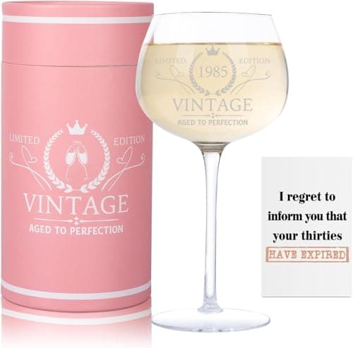 Joyvibe 40th Birthday Gift for Woman,Turning 40 Presents for 40 Year Old Women,Vintage 1985 Engraved 40th Wine Glass