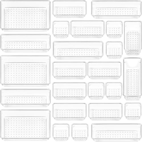 Vtopmart 25 Pack Drawer Organiser, 4-Size Makeup Organizer Trays for Vanity, Bathroom, Desk, Office, Bedroom