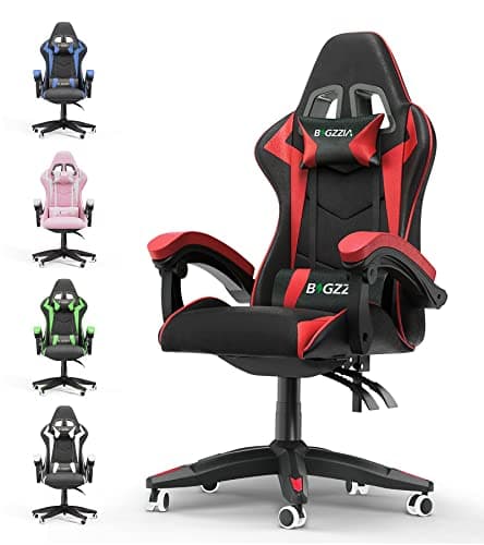 bigzzia Ergonomic Gaming Chair - Gamer Chairs with Lumbar Cushion + Headrest, Height-Adjustable Office & Computer Chair for Adults (without footrest, Red)