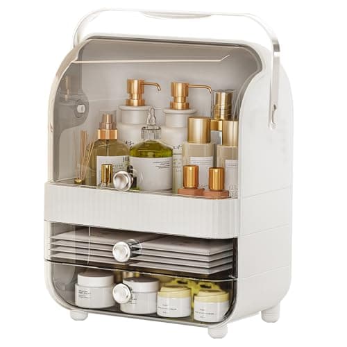 OFOAEEA Makeup Organiser, Skincare Storage, Multi-Function Makeup Drawer Organisers Storage for, Skin Care Bathroom Countertop Bedroom Vanity Desk, White