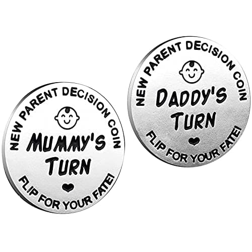 huishi Funny Decision Coin for New Parents,Gifts for Mum Dad,Newborn Baby Gifts,Flip Coin Decision,Mother's Day, Baby Shower Gift,Birthday, Anniversary, Stainless Steel (Silver)