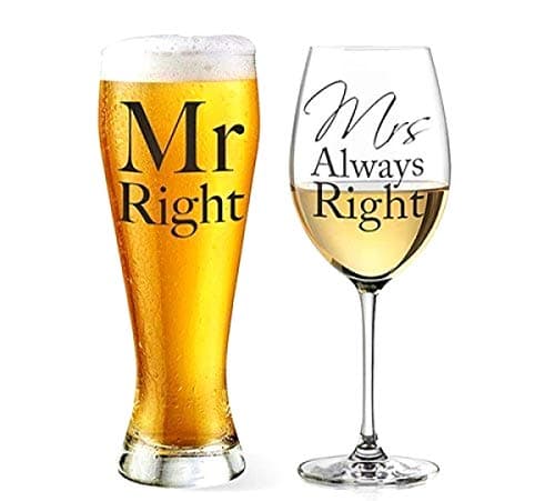 Lesser & Pavey Mr Right and Mrs Always Right Beer and Wine Glass Set