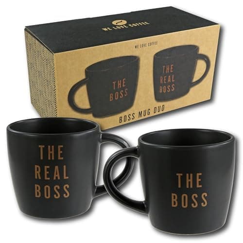 Kimm & Miller The Boss & The Real Boss Coffee Cups - Funny Coffee Mug Gift Set for Couples - Great Wedding Gifts, Engagement Gifts, or Couple Gifts