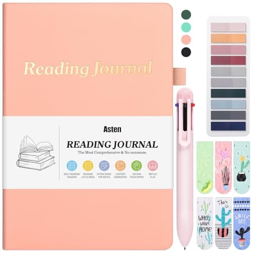 Reading Journal with Bookmarks, Book Tabs, Multicolor Pen, Book Journal for Book Lovers Gift, Book Tracker Journal for Reader, Reading Log with Book Accessories, Book Review Journal for Women Men Pink