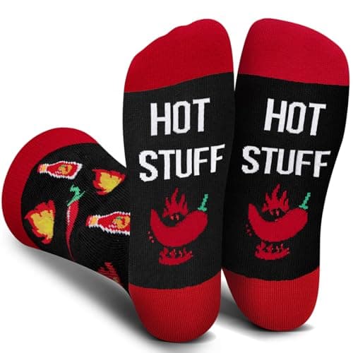 Cantustime Funny Socks for Men Women - 'HOT STUFF' Funky Cotton Crazy Crew Socks Valentines Fathers Novelty Gifts for Boyfriend Dad - Gifts Christmas Fun Gifts Stocking Fillers