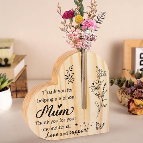 Mum Birthday Gifts, Gifts for Mum - Heart Wooden Decorative for Mama Mummy, Birthday Gifts for Mum with Touching Words, Idea Presents for Mums on Christmas Mothers Day Thanksgiving
