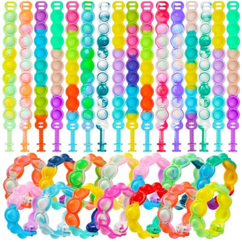 KIDRENFUN Christmas Party Bag Fillers Kids - Stocking Fillers Eve Box Fillers, Bulk Christmas Gifts Class Children, Poppet Popper Fidget Toy Party Favours for Unisex Kids ( 30 Bracelets