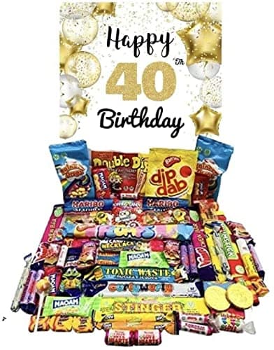 Happy 40th Birthday Pick N Mix The Ultimate Retro Nostalgia Sweet Selection 70s 80s Box Sweet Hamper - Present Gift With Over 60 Items Piñata Filler Freddo Black Jacks ect
