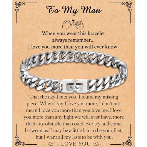 TEVOP Gifts for Him, My Man Engraved Bracelet Love Gifts for Boyfriend Husband, Cuban Chain Bracelet Romantic Gift for Him Birthday Christmas Valentines Day Presents for Boyfriend Husband