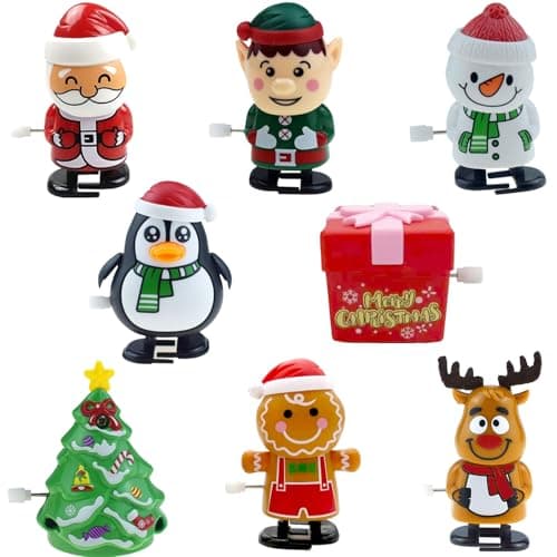 GWAWG 8PCS Christmas Wind Up Toys, Party Bag Fillers Stocking Stuffers Classroom Prizes Gifts, Funny Jumping Toys Walking Clockwork Party Favors, Snowman Gingerbread Man Tree Santa Elk Elf