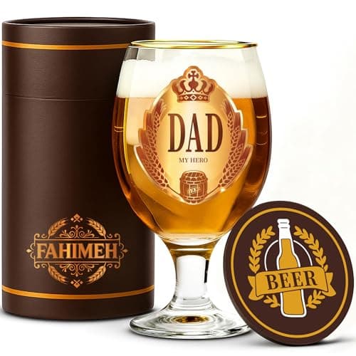 FAHIMEH Birthday Dad Gifts, Beer Glass Presents, 14oz, for Father's Day Christmas, from Daughter or Son Daddy Personalised Ideas Gift