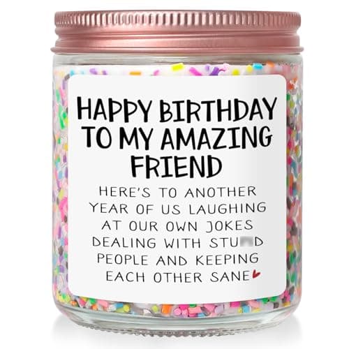 Birthday Gifts for Women Friends Bestie, Happy Birthday Candle Gift for Friend, Friendship Presents for Woman, Funny Vanilla Scented Candles for Female Coworker Sister 200g Soy Wax