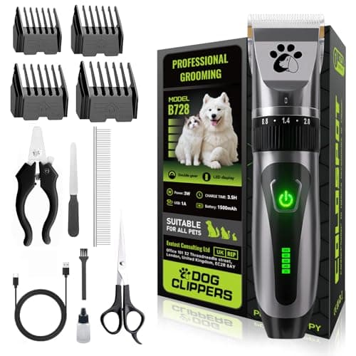 Dog Clippers Cordless, Professional Pet Clippers, 2-Speed Low Noise Dog Grooming Kit, Pet Trimmer for Small Large Thick Hair Dogs Cats