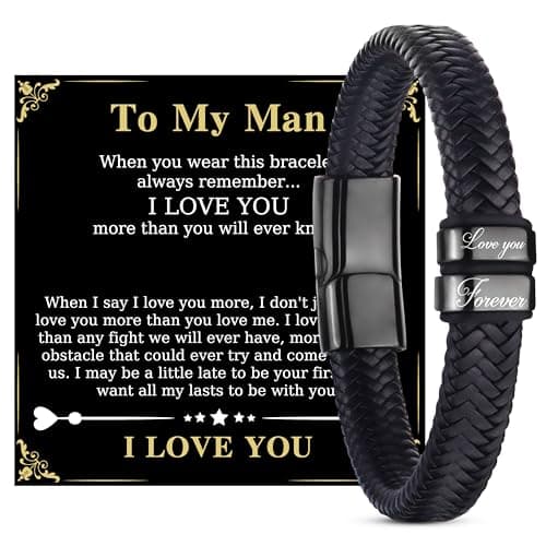 Merclix To My Man Leather Bracelet Valentines Day Gifts for Men I Love You Gifts for Him Boyfriends Husband Christmas Anniversary Birthday Romantic