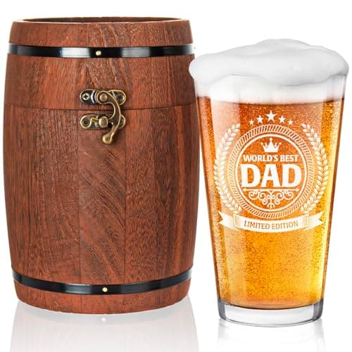 LIGHTEN LIFE Dad Beer Glass Gifts in Barrel Box,Premium Birthday Gifts for Dad,Non-Lead Daddy Beer Glass,Ideal Father Present from Kids,450ml