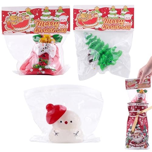 Anboor Christmas Squishy Toy, Stretchy Snowman, Bell, Christmas Tree Squeeze Fidget Toys Stress Relief for Kids Adults Autism Xmas Stocking Fillers
