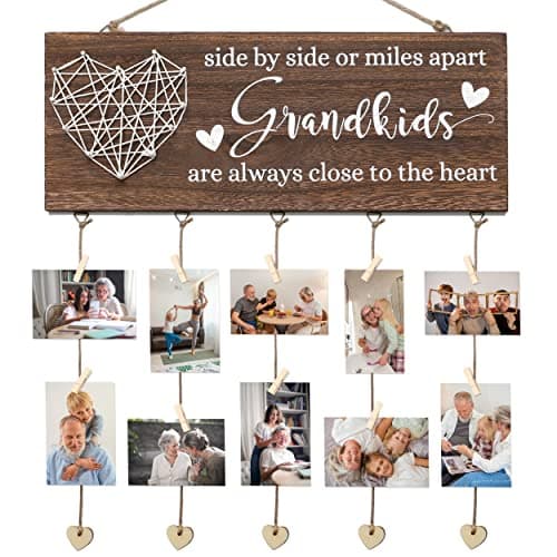 Christmas Best Grandma Gifts Wood Photo Holder, Thanksgiving Birthday Gifts from Granddaughter Grandson Grandkids, Picture Board for Grandpa Nana Grandmother Grandparents Heart-shaped wooden pendant