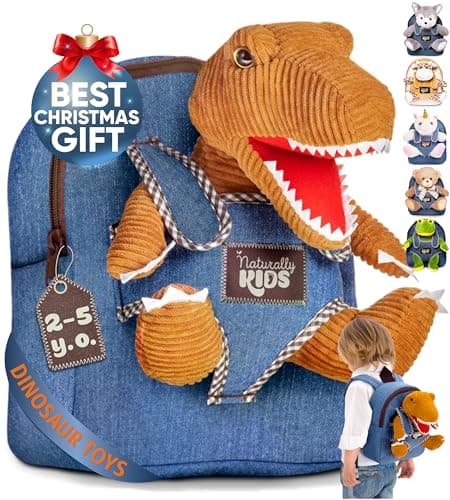 Naturally KIDS Dinosaur Backpack, Dinosaur Toys for Boys, 3 Year Old Boy Gifts, Christmas Gifts for Kids, Toddler Backpack