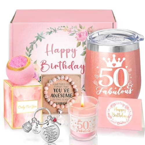 Sheinly 50th Birthday Gifts for Women, Happy 50th Birthday Basket Gifts Box for Best Friends Female Mom Wife Daughter Sister Her Girlfriend Coworker Bestie Women