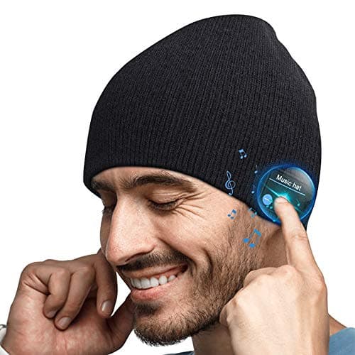 Mens Gifts Bluetooth Beanie Hat - Secret Santa Gifts Christmas Stocking Fillers for Men Dad Husband Him Teenagers Cool Stuff Tech Gadgets Beanie Hat with Headphones Running Music Gifts,Black,One Size