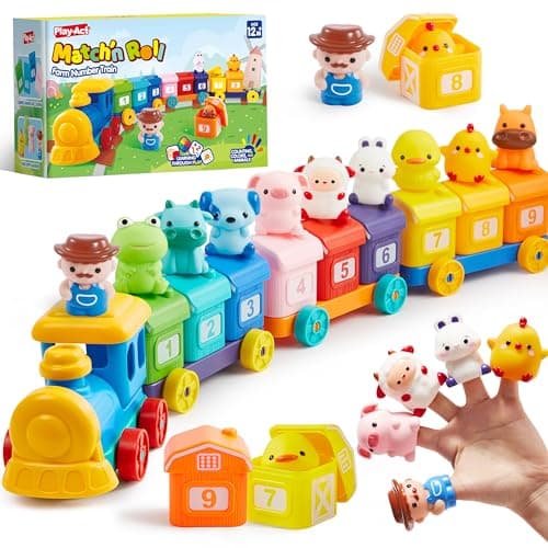 Play-Act Learning Toy for Toddlers 1 2 3 Years Old, Counting, Matching & Sorting Montessori Learning Farm Train Including 9 Farm Animals and 1 Farmer, Christmas Birthday Gift for Baby Boys Girls