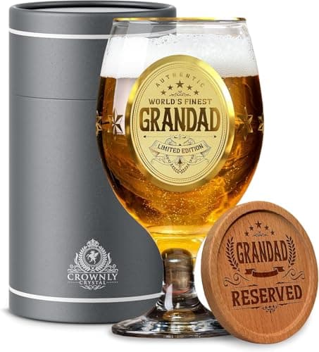 CROWNLY CRYSTAL® Gold Grandad Gifts Best Personalised Beer Glass Gifts for Men Grandad Birthday Gifts from Grandchildren Beer Glasses