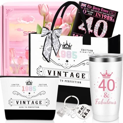 40th Birthday Gifts for Women Canvas Tote Bag Travel Gear, Unique 40 Years Old Birthday Gifts for Mom Wife Aunt Sister Friends Her, Fashion 1985 Handbag Cosmetic Bag Born in 1985 Card