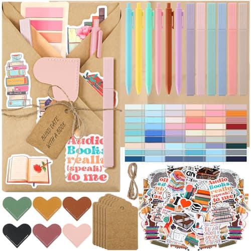 6 Set Blind Date with a Book Gift Box Supplies Excluding Books Bulk Leather Bookmarks Stickers Kraft Tags Pens Wrapping Papers Bookish Librarian Readers Book Lovers Club Gifts for Women Men Friends