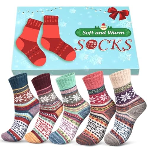 Christmas Gifts for Women Thermal Socks, 5 PCS Winter Warm Ladies Sock 4-7, Xmas Presents for Mum Daughter Grandma Nanny Teenage Girls Sister, Secret Santa Gift for Her Wife Womens Stocking Fillers