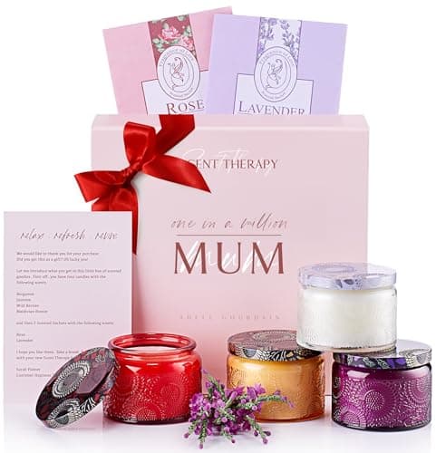Mum Birthday Gifts Scented Candle Set - Medium Multicolour, 4 Pack Soy Wax - Aromatherapy Scents & 40+ Hr Burn Time - Birthday Presents for Mum & Candles Gifts for Women