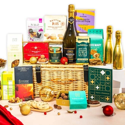 Merry Christmas Festive Gift Hamper Basket, Luxury Gourmet Gifts for Women or Couples, Wicker Xmas Family Hamper by EDEN & CO - 2 Prosecco