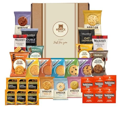 Tea & Biscuits Gift Set – Afternoon Tea Hamper with Assorted Biscuits & 12 Premium Tea Bags (Twinings & Yorkshire) – Gift Hamper for Women, Men & Couples – Thank You Hamper (Gift)