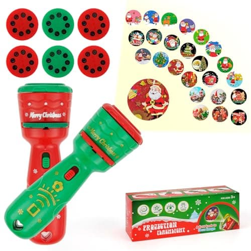2 Pack Christmas Projector Torch for Kids Slide Projector 24 Patterns Flashlight Projectors Kids Sleep Story Light Torch for Christmas Stocking Fillers, Xmas Tree, Wall, Ceiling Decor