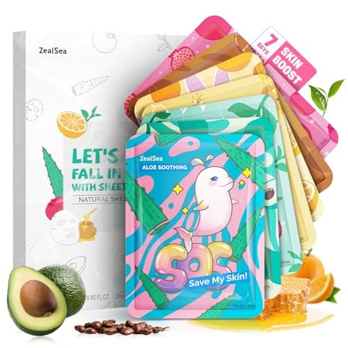 Face Masks Skincare, Face Mask Beauty, Hydrating Facial Masks, Zealsea Natural Sheet Mask, Pamper Gifts for Women, Party Birthday Gifts for Teenage Girls Kids, Biodegradable Sheets, Moisturizing 7pcs