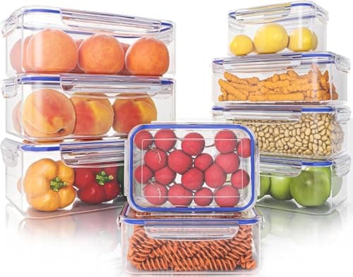 KICHLY Airtight Food Storage Containers 18 piece (9 Containers, 9 Lids), BPA-Free Plastic Food Containers with Lids, Airtight & Stackable Meal Prep Set for Kitchen & Pantry Organization, Blue