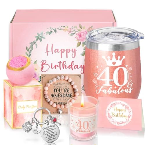 Sheinly 40th Birthday Gifts for Women, Happy 40th Birthday Basket Gifts Box for Best Friends Female Mom Wife Daughter Sister Her Girlfriend Coworker Bestie Women