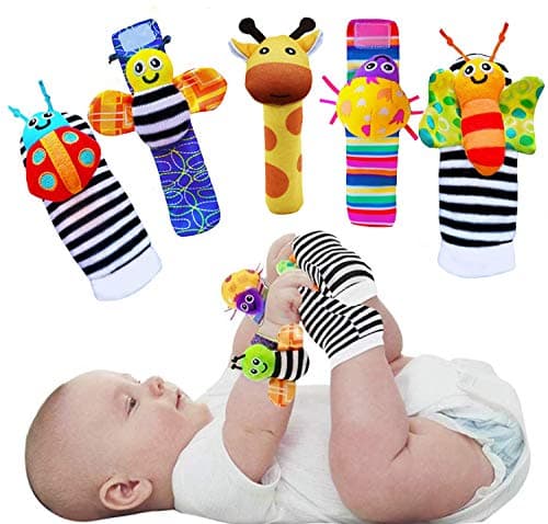 Foot Finders & Wrist Rattles for Infants - Developmental Texture Toys for Babies - Infant Socks & Baby Wrist Rattle - Newborn Toys for Girls Boys 0-3 3-6 6-9 Months