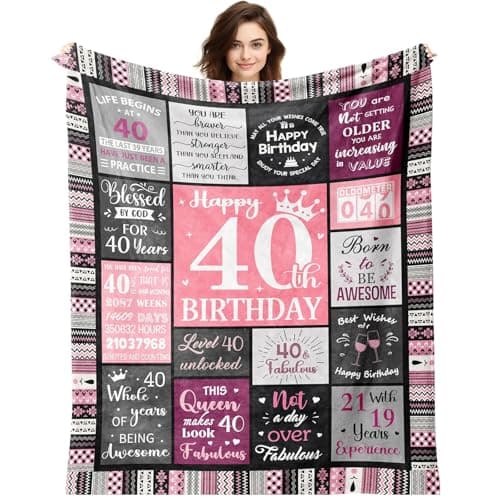 40th Birthday Gifts for Women, 40th Birthday Gifts Blanket 150x130cm, 1985 Birthday Gifts for Women, Happy Birthday Gifts for 40 Year Old Woman, Best Ideas for Her Friend Mum Sister Grandma Wife