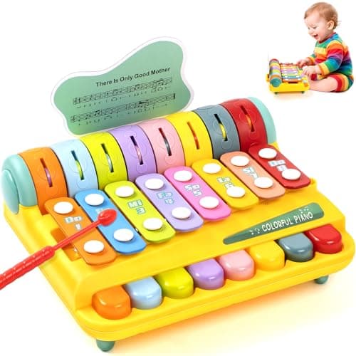 Montessori Musical Toy for Toddlers, 2-in-1 Xylophone & Piano with Hammer, Educational Sensory Toy for 1 2 3 Year Old Boys Girls, Baby Learning Toy for Fine Motor Skills & Early Music Play