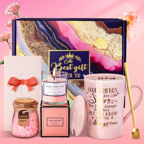 Best Friend Birthday Gifts for Women, Friendship Pamper Hamper Gifts for Bestie Ladies, Female Relaxing Spa Bath Sets Basket Gift Christmas Presents, Scented Candle, Bath Salts, Card, Nice Gift Boxed