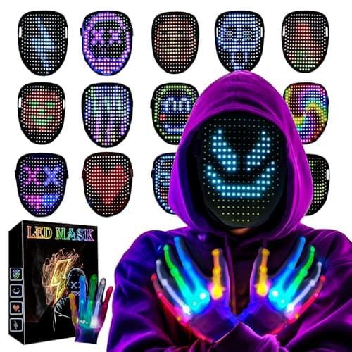 Led Mask Gloves Cool Stuff Toys For Kids Men Adult 2025, Gesture Sensing Rechargeable Light Up Costumes Face Glow In Dark, Full Face Cosplay Party Birthday Christmas Gifts For Boys Girls Age 8+