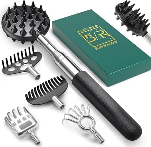Telescoping Back Scratcher with 5Pcs Detachable Scratching Heads, Stocking Fillers for Men, Gifts for Men Dad Christmas Gifts Back Scratcher for Men/Women