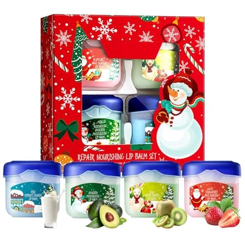 Christmas Lip Balm - Christmas Stocking Fillers for Kids & Adults - Xmas Lipbalm With 4 Flavour During Autumn & Winter - Lip Balm for Dry, Cracked & Chapped Lips