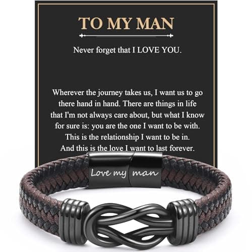 EYQV Gifts for Him, Engraved Leather Bracelet Gifts for Husband Boyfriend, Anniversary Christmas Birthday Gift Mens Valentines Gift for Him